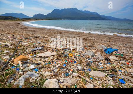 Trash on the beach Stock Photo
