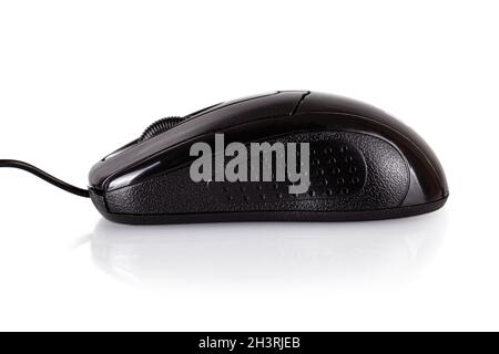 view of black computer mouse isolated on white background Stock Photo