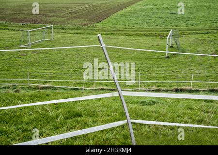 Rural  soccer ground, Wesertal, Gewissenruh, Weser Uplands, Weserbergland, Hesse, Germany Stock Photo