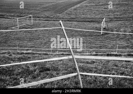 Rural  soccer ground, Wesertal, Gewissenruh, Weser Uplands, Weserbergland, Hesse, Germany Stock Photo