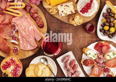 Charcuterie Tasting. A photo of many different sausages and hams, cold cuts Stock Photo