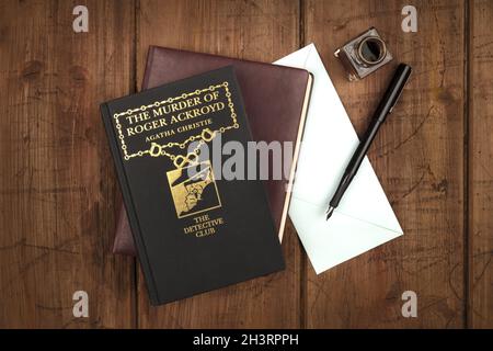 The Murder of Roger Ackroyd, detective novel by Agatha Christie, with leather journal Stock Photo