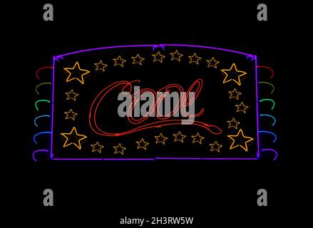 Cool Vintage Neon Sign With Stars, Photo Composite Stock Photo