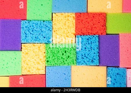 Multi-colored pattern from sponges for washing dishes, background image Stock Photo