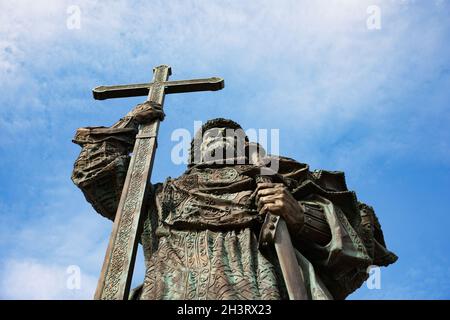 The monument to Prince Vladimir over blue background Stock Photo