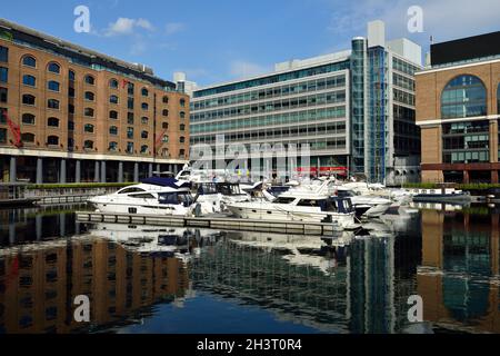 St Katherine Docks marina, Tower Bridge, London, United Kingdom Stock Photo