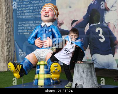 A young Scotland fan before the Autumn Nations Series match at BT Murrayfield Stadium, Edinburgh. Picture date: Saturday October 30, 2021. Stock Photo