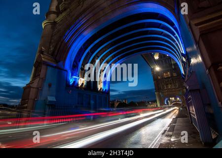 Traffic Light Trails on Tower Bridge, London England UK Stock Photo - Alamy