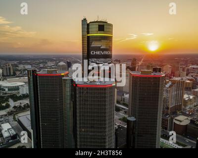 Aerial View Of The Detroit Michigan Skyline Stock Photo