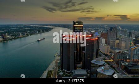 Aerial View Of The Detroit Michigan Skyline Stock Photo