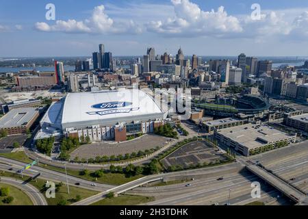 Aerial View Of The Detroit Lions Home Ford Field Stock Photo
