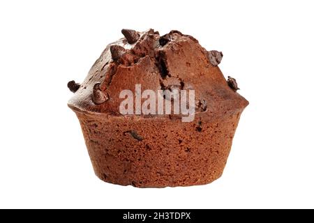 A side view of a chocolate chip muffin, isolated on a white background Stock Photo