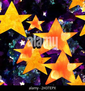 A seamless watercolor background with stars on a dark sky Stock Photo