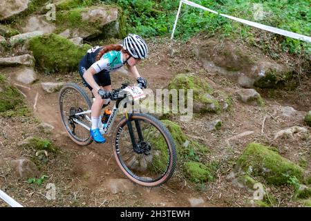 Mountain Bike racers at Nationals. Newnham Park, Plymouth, Devon, England, UK, GB, Europe. Stock Photo