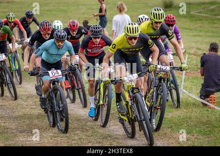 Mountain Bike racers at Nationals. Newnham Park, Plymouth, Devon, England, UK, GB, Europe. Stock Photo