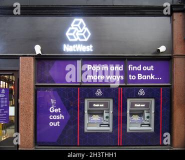 Branch of a natwest bank and with cash machines on park row in leeds city centre Stock Photo