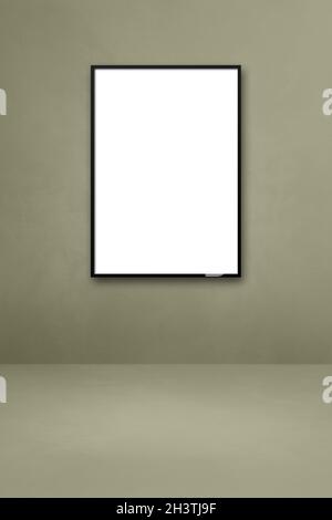 Black picture frame hanging on a grey wall Stock Photo