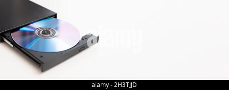 External DVD drive reader. Data security, digital data storage Stock Photo