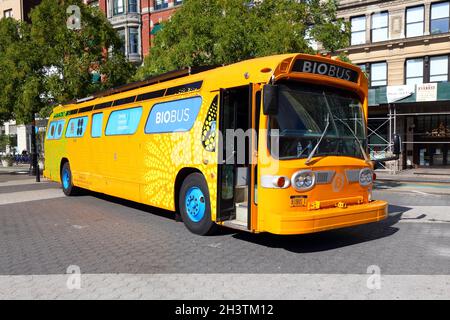 BioBus, a mobile school science lab with equipment powered by solar energy. Stock Photo