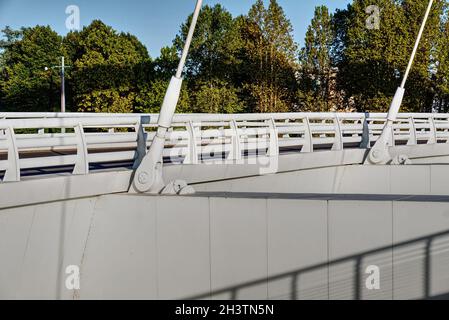 detail of the hooks of the stays of a suspension bridge Stock Photo