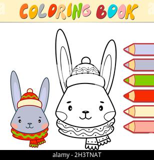 Christmas coloring book. Coloring page with rabbit. Snowflakes and ...