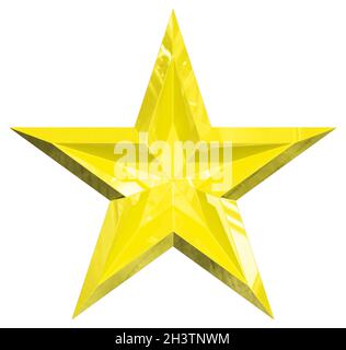 5 point star - Christmas Star - yellow single isolated on white background - 3d rendering Stock Photo