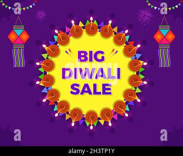 Big Diwali sale banner for promotion of products and items. Stock Vector