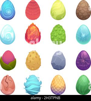 Colored eggs. Vector cartoon fairytale dragon magic eggs for game projects vector collection Stock Vector