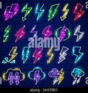 Glow neon lightning. Led panel flashes thunder lightning vector icon Stock Vector