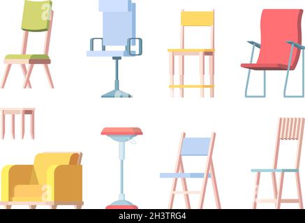 Chairs flat. Modern furniture elegant chairs vector collection Stock Vector