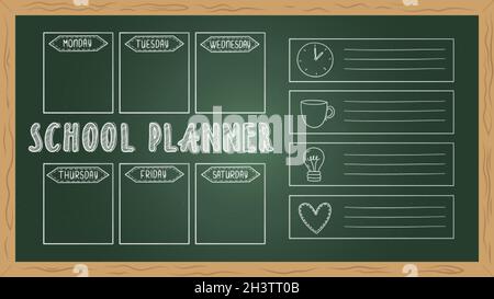 School planner on board. Doodle to do list, chalk drawing student week diary vector template Stock Vector