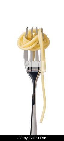 Spaghetti on fork on white background Stock Photo