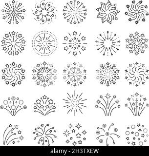 Fireworks icon. Sparks boom stars entertainment festival symbols recent vector abstract fireworks set Stock Vector