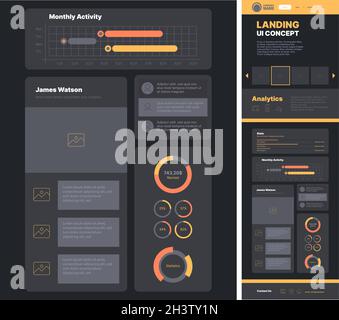 Business landing. Web template promo page site navigation wireframes company website garish vector design Stock Vector