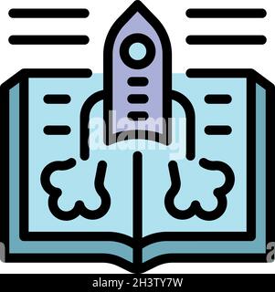 Foreign language rocket study icon. Outline foreign language rocket study vector icon thin line color flat isolated Stock Vector