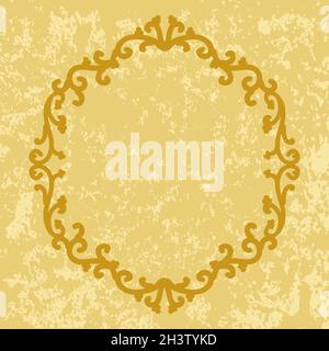 Decorative gold frame on vintage background. Postcard or wedding invitation. Circular oriental ornament. Patterned border, vector design element. Stock Vector