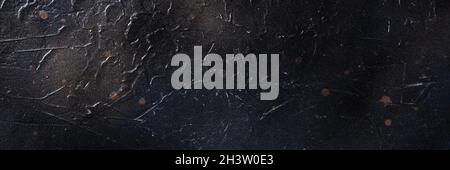 Abstract black slate background panorama. Dark stone texture Stock Photo