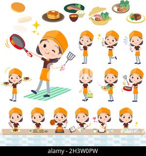 A set of Fast food clerk woman about cooking.It's vector art so easy to edit. Stock Vector