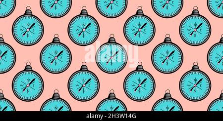 Bright summer pattern in pop art style. 60x pattern. Compass seamless ornament Stock Vector