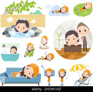 A set of Fast food clerk woman about relaxing.It's vector art so easy to edit. Stock Vector