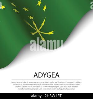 Waving flag of Adygea is a region of Russia on white background. Banner or ribbon vector template Stock Vector