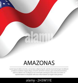 Waving flag of Amazonas is a state of Brazil on white background. Banner or ribbon vector template Stock Vector