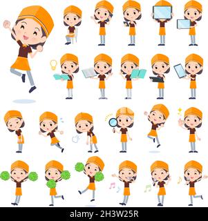 A set of Fast food clerk woman with digital equipment such as smartphones.It's vector art so easy to edit. Stock Vector