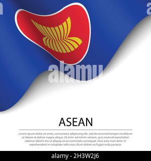 Waving flag of ASEAN on white background. Banner or ribbon vector template Stock Vector