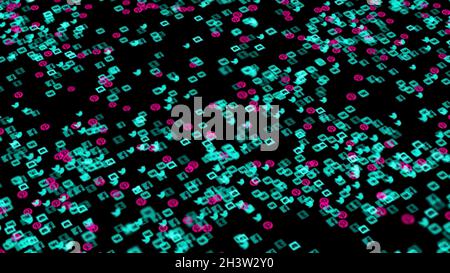 Colorful abstraction of popular social networks and services app icons floating on the black background. Technology, social media and internet backdro Stock Photo