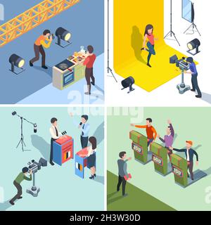 TV show isometric background with talk show symbols vector illustration ...