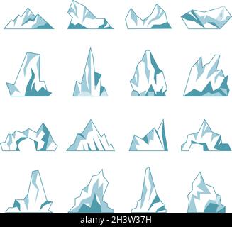 Iceberg. North pole hills winter mountains in ocean freezing ice rock snow recent vector collection Stock Vector