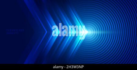 Abstract technology concept blue arrows with circles lines and lighting effect background. Vector graphic illustration Stock Vector