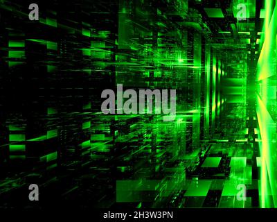 Green technology background with glowing blocks - abstract 3d illustration Stock Photo