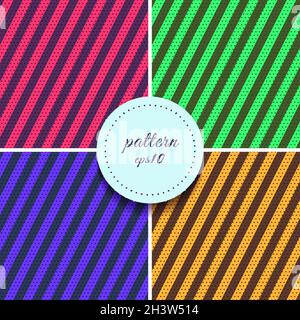 Abstract pink, green, blue, yellow color stripes diagonal lines pattern with polka dot background retro style. Vector graphic illustration Stock Vector